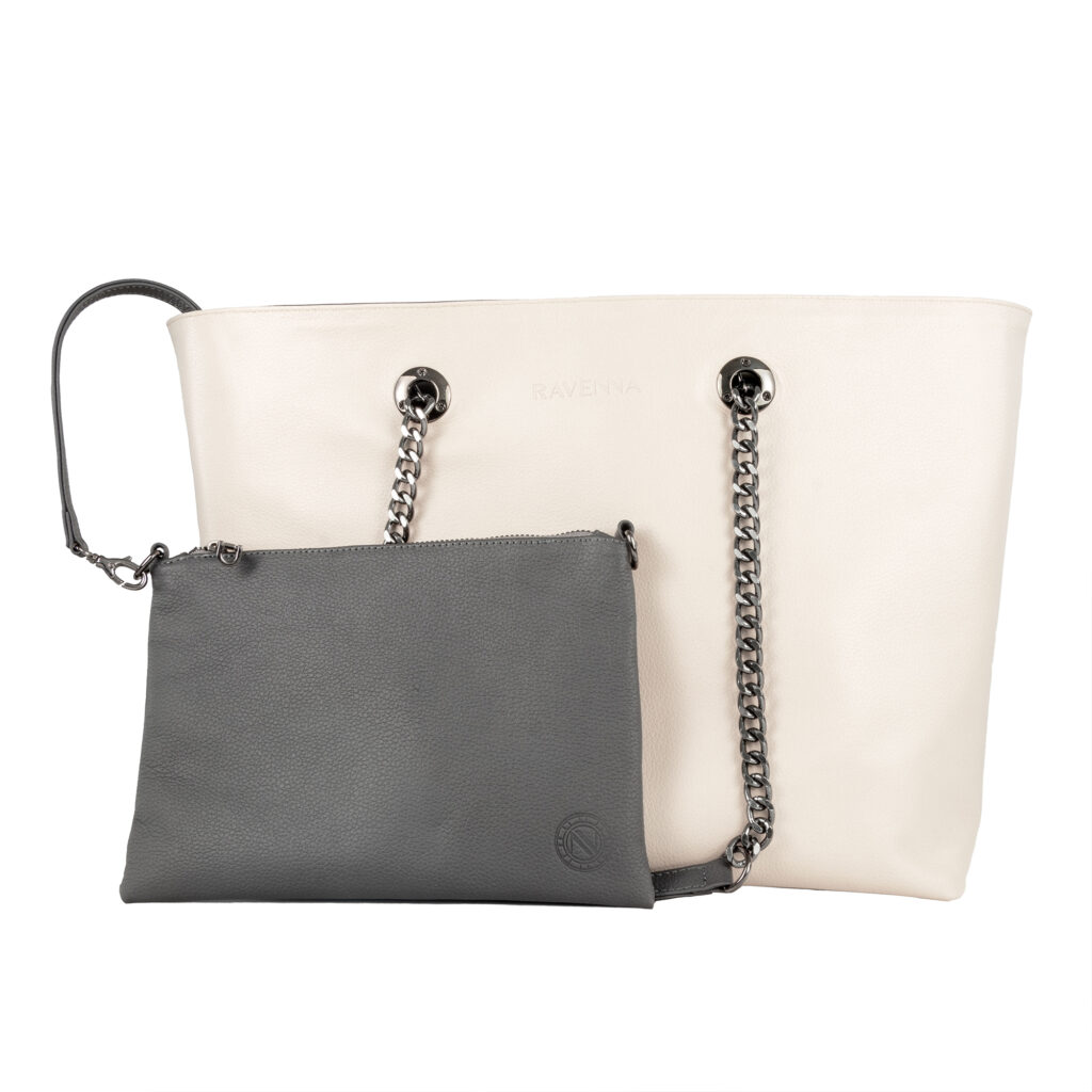Bolso de piel reversible gris elegante para ejecutivas